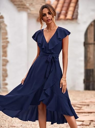 Vestido midi holgado con volantes, informal, de cintura alta - Quierox - Tienda Online