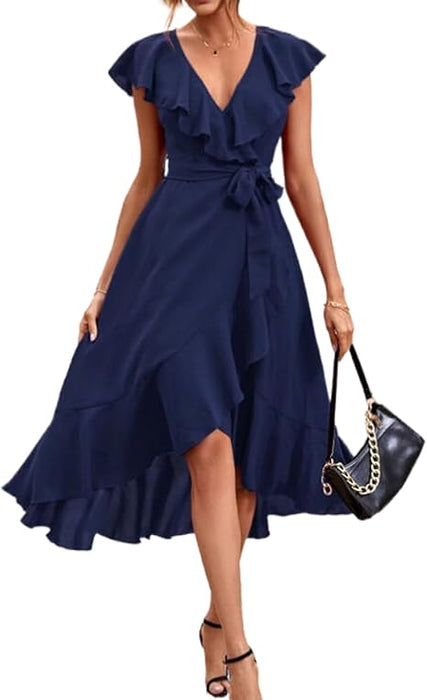 Vestido midi holgado con volantes, informal, de cintura alta - Quierox - Tienda Online