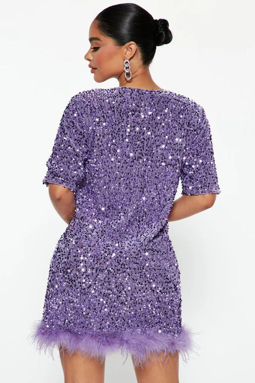 Vestido Mini Christy Sequin T-Shirt - Lavanda - Quierox - Tienda Online