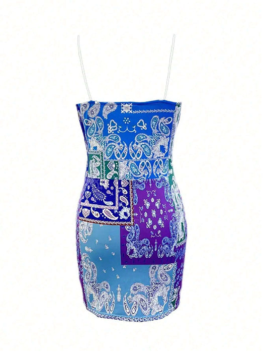 Vestido mini con tirantes finos y diseño en bloques de color - Quierox - Tienda Online