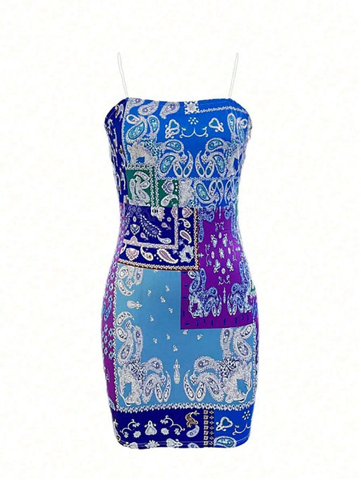 Vestido mini con tirantes finos y diseño en bloques de color - Quierox - Tienda Online