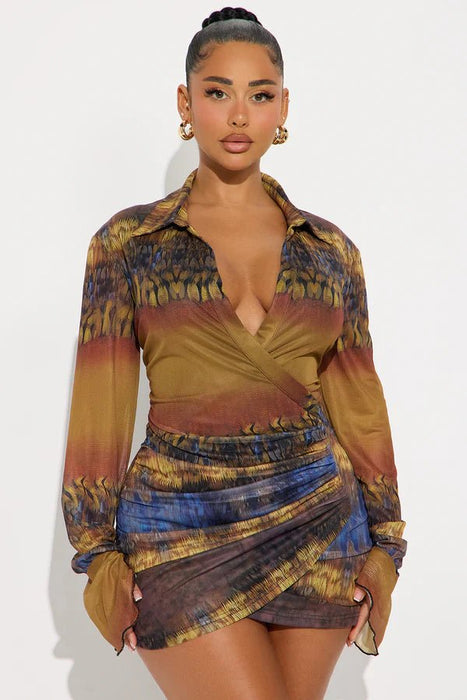 Vestido Mini De Malla Rowan Collar Print - Multicolor - Quierox - Tienda Online