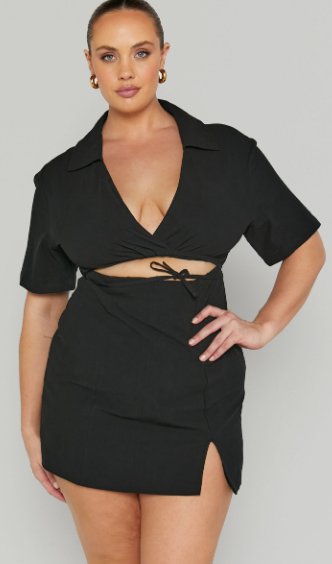 VESTIDO MINI MARSHA: VESTIDO DE MANGA CORTA CON ABERTURAS EN COLOR NEGRO - Quierox - Tienda Online