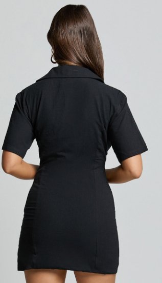 VESTIDO MINI MARSHA: VESTIDO DE MANGA CORTA CON ABERTURAS EN COLOR NEGRO - Quierox - Tienda Online