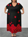 Vestido negro de manga corta con estampado floral de rosa para mujer - Quierox - Tienda Online