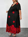 Vestido negro de manga corta con estampado floral de rosa para mujer - Quierox - Tienda Online