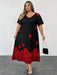 Vestido negro de manga corta con estampado floral de rosa para mujer - Quierox - Tienda Online