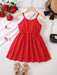 Vestido para niñas, estilo primaveral, rojo, con escote en V, tirantes finos - Quierox - Tienda Online