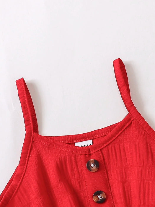 Vestido para niñas, estilo primaveral, rojo, con escote en V, tirantes finos - Quierox - Tienda Online