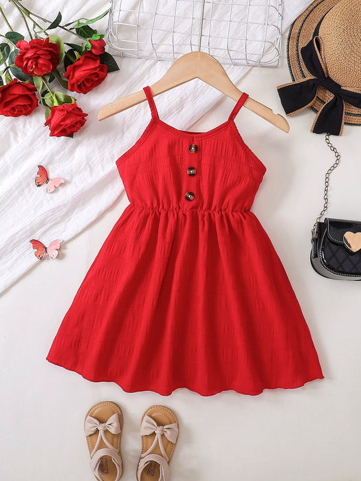 Vestido para niñas, estilo primaveral, rojo, con escote en V, tirantes finos - Quierox - Tienda Online
