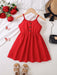 Vestido para niñas, estilo primaveral, rojo, con escote en V, tirantes finos - Quierox - Tienda Online
