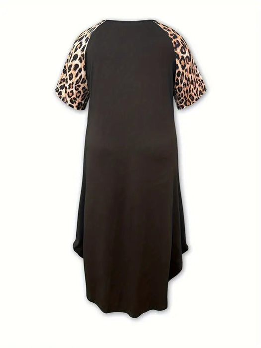 Vestido Plus Size con Estampado de Leopardo y Escote en V - Sin Mangas, Mezcla Elástica de Poliéster - Spandex - Quierox - Tienda Online