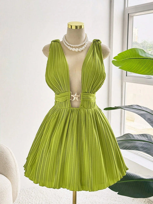 Vestido Sweetra de mujer, con tirantes en la espalda y botón metálico en forma de estrella - Quierox - Tienda Online