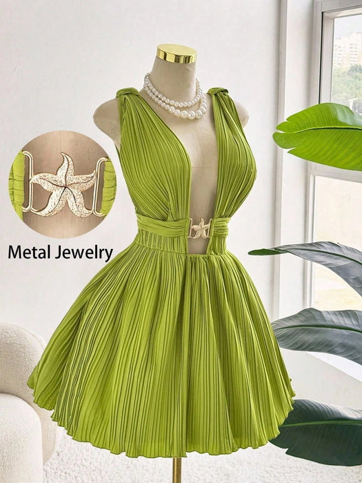 Vestido Sweetra de mujer, con tirantes en la espalda y botón metálico en forma de estrella - Quierox - Tienda Online