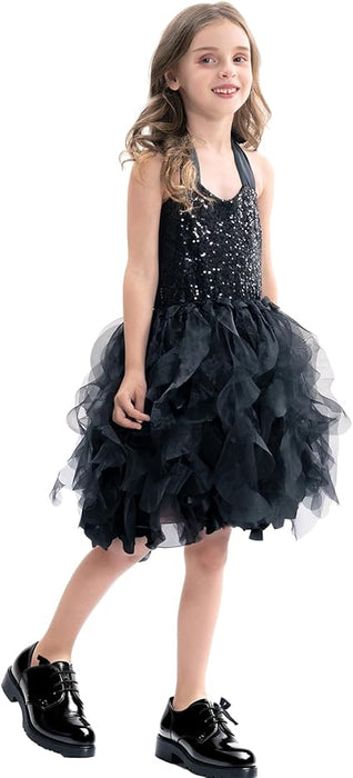 Vestido tutú con lentejuelas para niñas con capas de organza y sauces - Quierox - Tienda Online