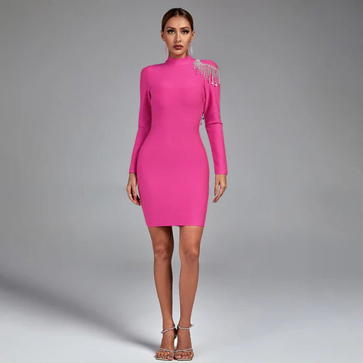 Vestido vendaje sin espalda con flecos de pedrería - Quierox - Tienda Online