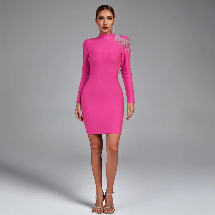 Vestido vendaje sin espalda con flecos de pedrería - Quierox - Tienda Online