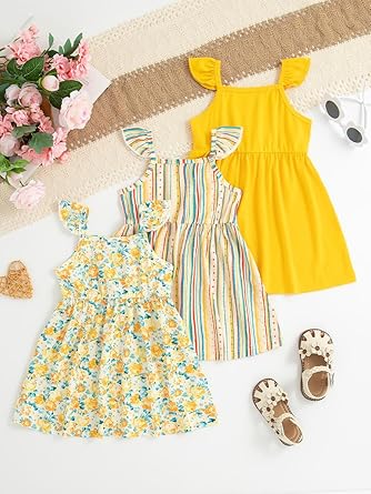 Vestidos casual para niñas pequeñas de fiesta con estampado, pack de 3 - Quierox - Tienda Online