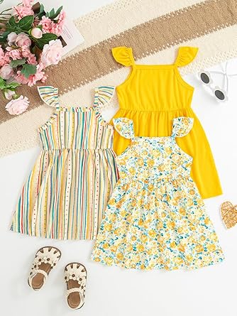 Vestidos casual para niñas pequeñas de fiesta con estampado, pack de 3 - Quierox - Tienda Online