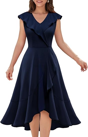 Vestidos de cóctel formales para mujer, invitada de boda, fiesta de té, acampanado, con volantes - Quierox - Tienda Online