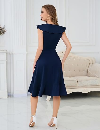 Vestidos de cóctel formales para mujer, invitada de boda, fiesta de té, acampanado, con volantes - Quierox - Tienda Online