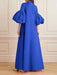 Vestidos largos sueltos con mangas farol y cuello alto en color liso con forma de flor - Quierox - Tienda Online