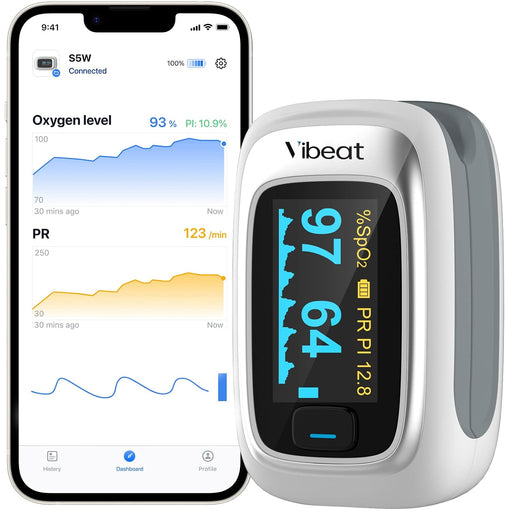 Vibeat Oxímetro de Pulso de Dedo Bluetooth con Frecuencia Cardíaca - Quierox - Tienda Online