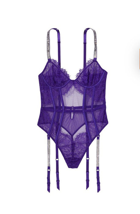 Victoria Secret Lencería Body Púrpura con Brillo, Liguero - Quierox - Tienda Online