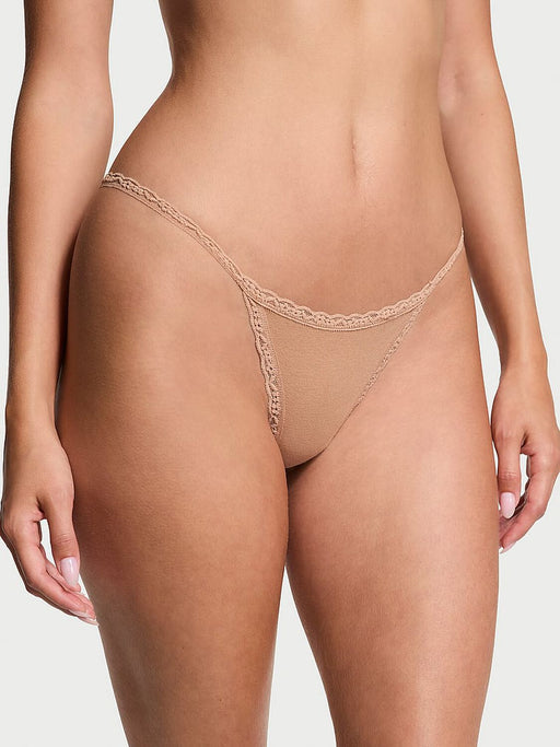 Victoria's Secret Braguita de algodón con ribete de encaje y tanga en forma de V - Quierox - Tienda Online