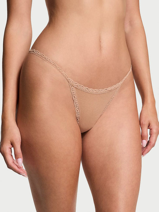 Victoria's Secret Braguita de algodón con ribete de encaje y tanga en forma de V - Quierox - Tienda Online