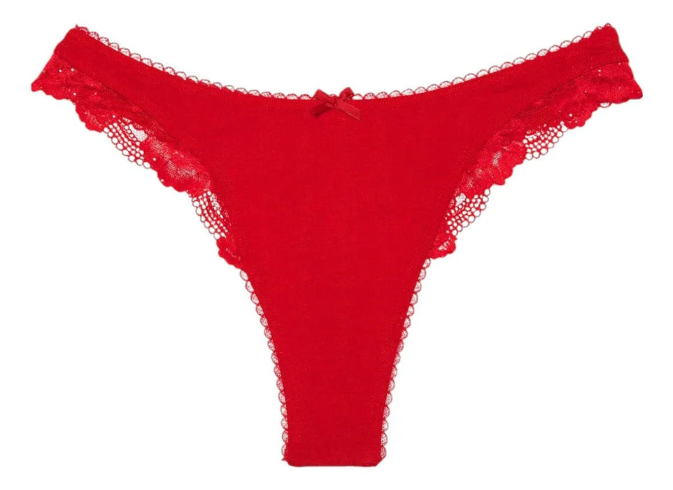 Victoria's Secret Braguita tanga de talle alto con escote redondo y ribete de encaje de algodón elástico - Quierox - Tienda Online