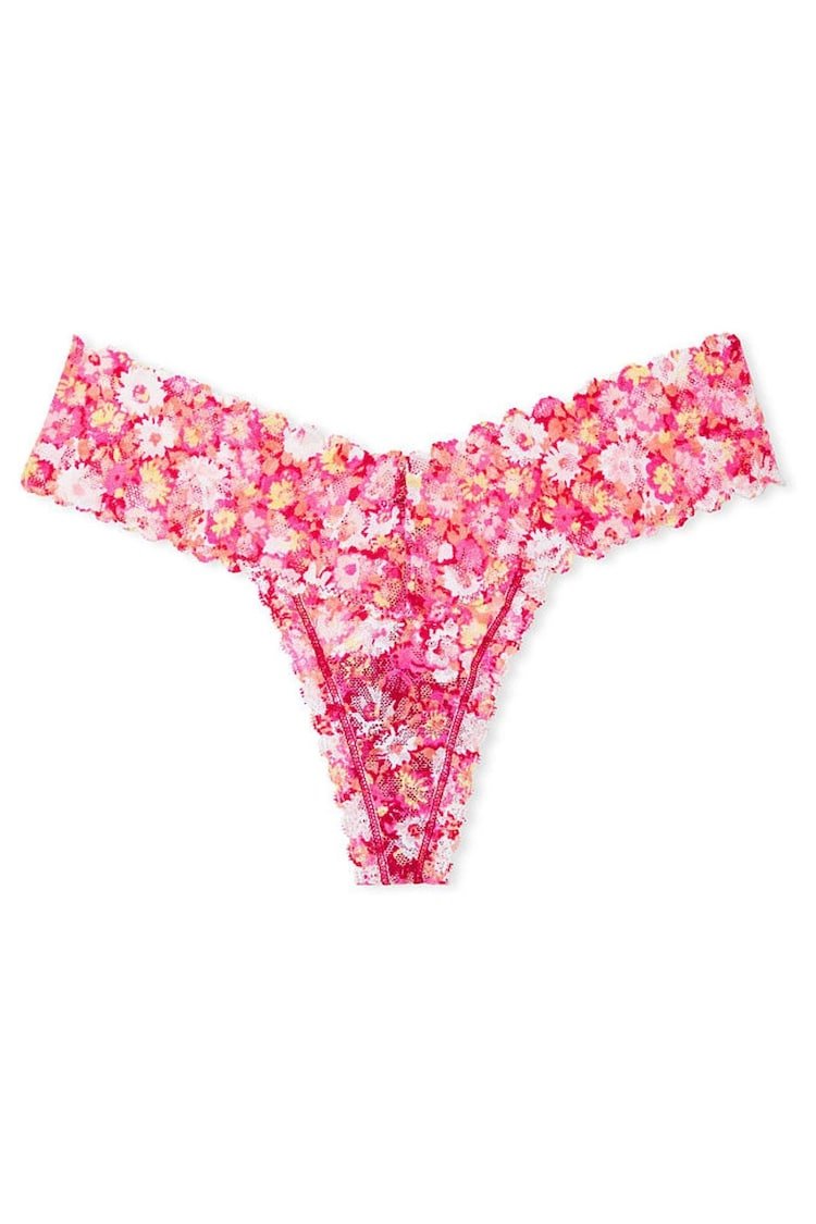 Victoria's Secret Tanga con encaje de florecitas Menton rosa