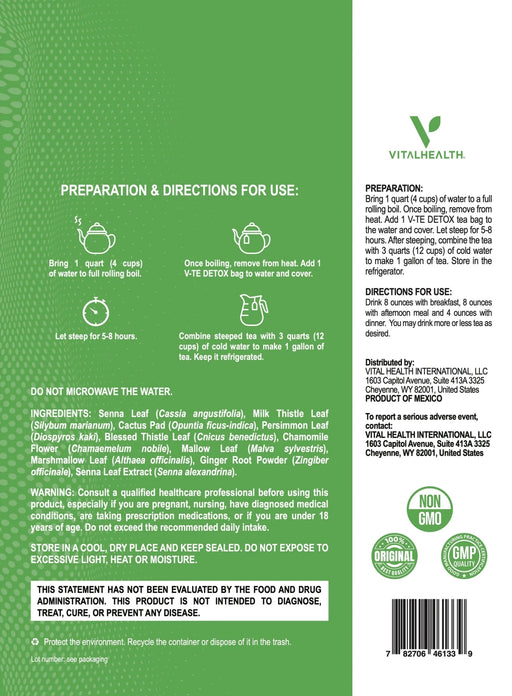 VitalHealth V - Té Detox, 1 bolsa de te herbal - Quierox - Tienda Online