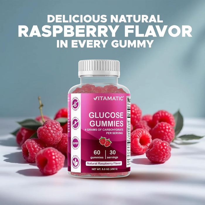 Vitamatic Gomitas masticables de glucosa, 60 unidades, sabor natural a frambuesa, 0.14 oz - Quierox - Tienda Online