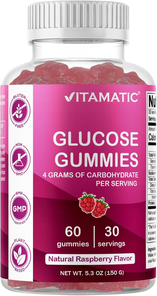 Vitamatic Gomitas masticables de glucosa, 60 unidades, sabor natural a frambuesa, 0.14 oz - Quierox - Tienda Online