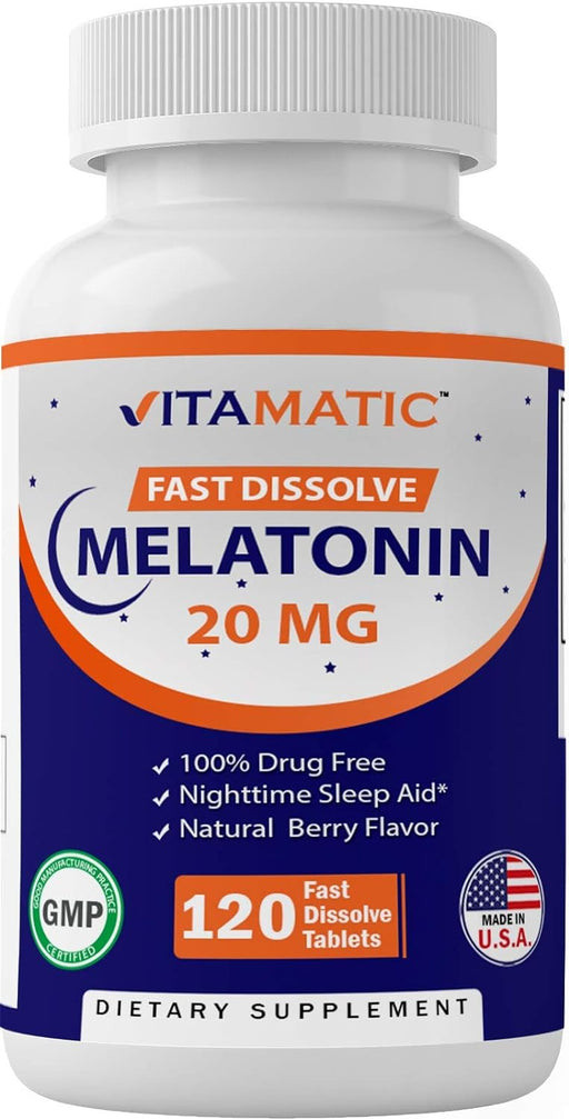 Vitamatic Melatonina 20 mg 120 comprimidos | Vegetariano, sin OGM, sin gluten - Quierox - Tienda Online
