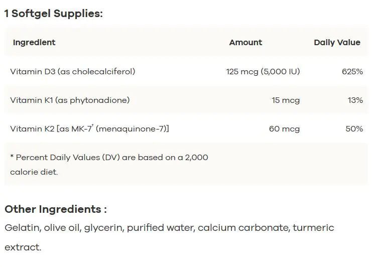 Vitamina D3 5000 con K2 - 60 cápsulas blandas - Quierox - Tienda Online