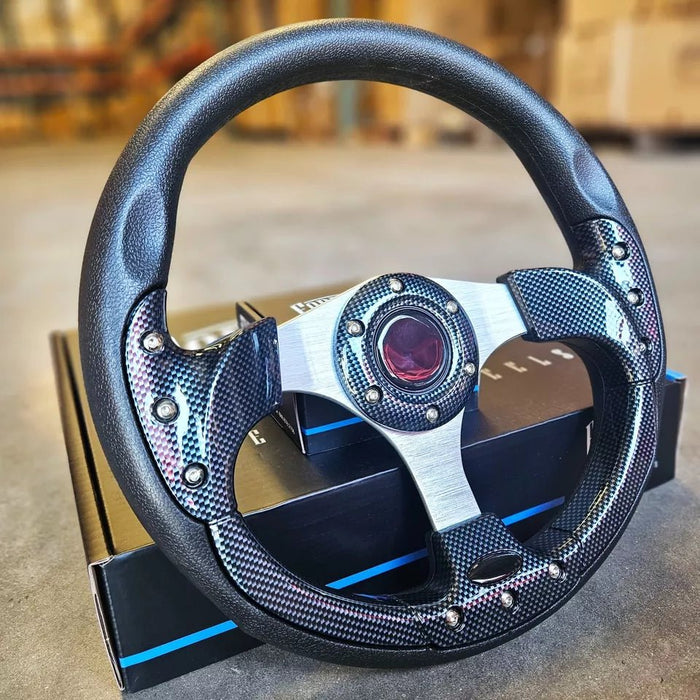 Volante de carro de golf gris negro fibra de carbono de 12,5" gris e4s e6 con buje - Quierox - Tienda Online