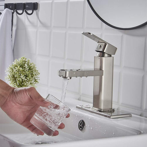 VOTON Grifo de baño de níquel cepillado de un solo agujero, moderno de una sola manija - Quierox - Tienda Online