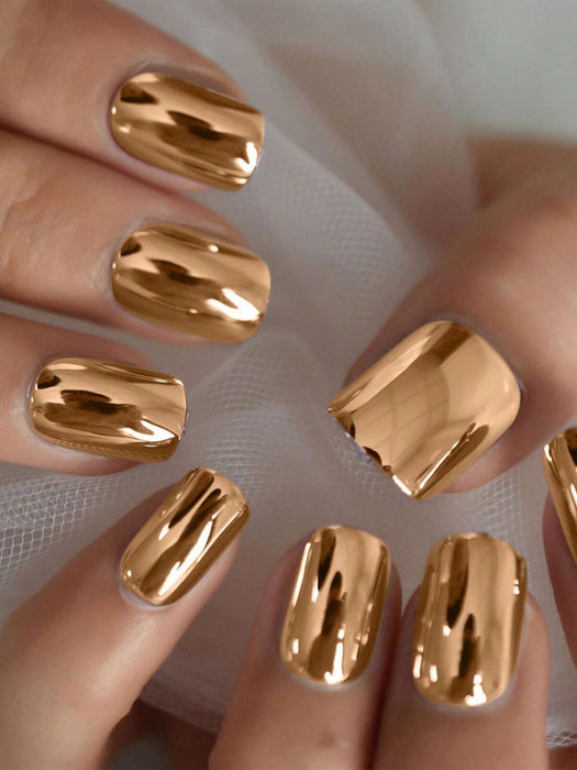 VV MEI JIA ER Mejora tu look al instante con 24 uñas postizas largas cuadradas doradas - Quierox - Tienda Online