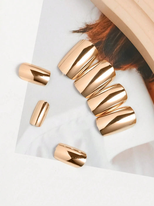 VV MEI JIA ER Mejora tu look al instante con 24 uñas postizas largas cuadradas doradas - Quierox - Tienda Online