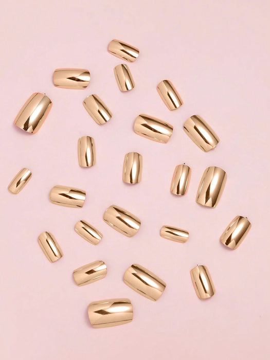 VV MEI JIA ER Mejora tu look al instante con 24 uñas postizas largas cuadradas doradas - Quierox - Tienda Online