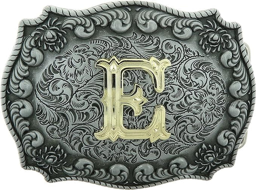 Western Pattern Cowboy Cowgirl Rodeo Hebilla de cinturón inicial "E", plateado - Quierox - Tienda Online