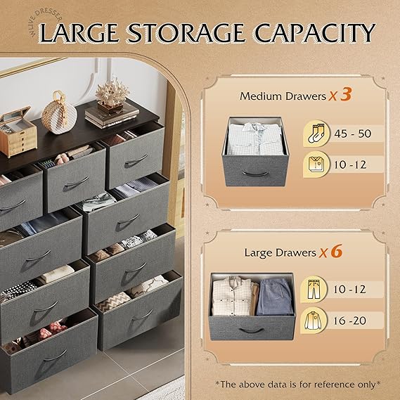 WLIVE Cajonera de tela de 9 cajones, torre de almacenamiento para dormitorio - Quierox - Tienda Online