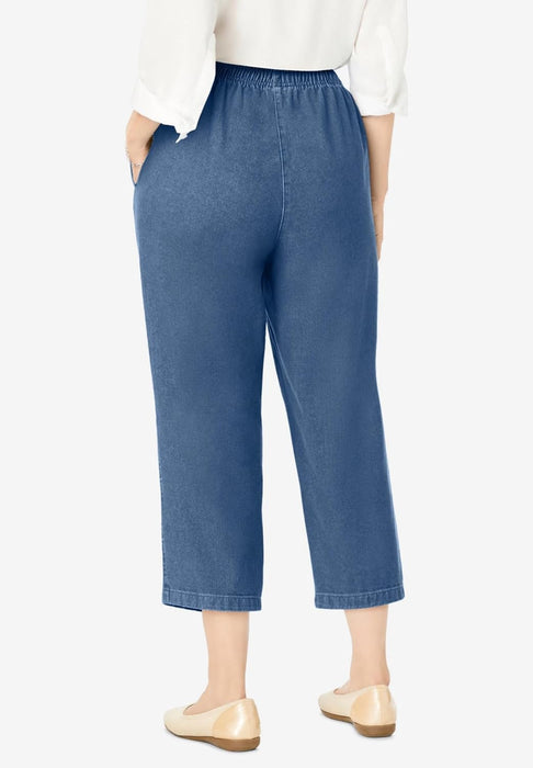 Woman Witing Jeans capri de algodón con cintura elástica - Quierox - Tienda Online