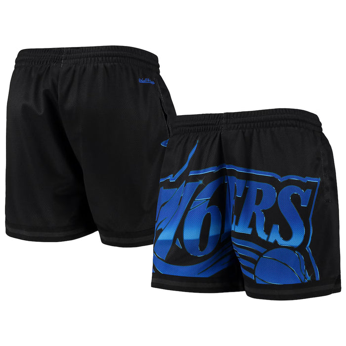 Pantalones cortos de malla Mitchell & Ness Big Face 4.0 de los Philadelphia 76ers para mujer
