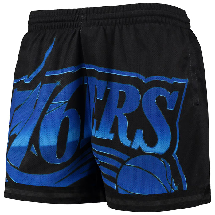 Pantalones cortos de malla Mitchell & Ness Big Face 4.0 de los Philadelphia 76ers para mujer