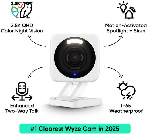 WYZE Cam v4, cámara de seguridad AI de 2.5 K, cámaras para interiores y exteriores - Quierox - Tienda Online