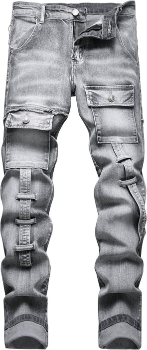 XIMXIMMTIAN Jeans de mezclilla para hombre estilo motociclista, lavados, desgastados, ajustados y rectos - Quierox - Tienda Online