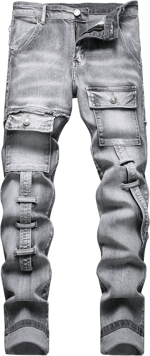 XIMXIMMTIAN Jeans de mezclilla para hombre estilo motociclista, lavados, desgastados, ajustados y rectos - Quierox - Tienda Online